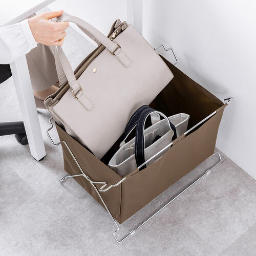 カバン置き（おりたたみ・オフィス・収納ボックス・荷物入れ・手荷物収納・カバン入れ・スタッキング対応・幅50cm・奥行33cm・ブラウン・Mサイズ）