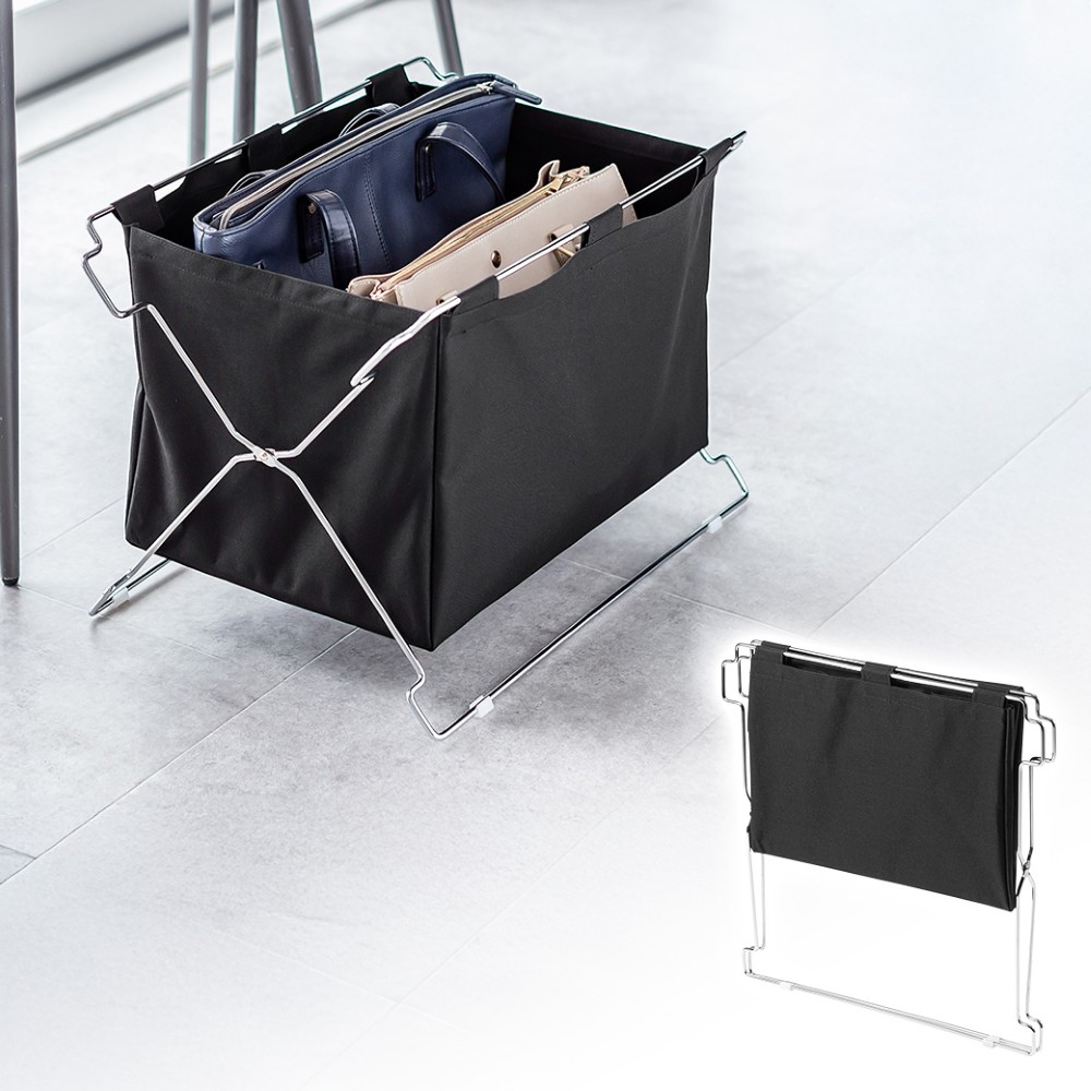 荷物置き（折りたたみ・荷物入れ・手荷物収納・カバン入れ・スタッキング対応・幅55cm・奥行33cm・ブラック・Lサイズ）