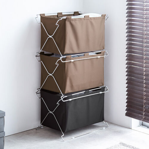 荷物置き（折りたたみ・荷物入れ・手荷物収納・カバン入れ・スタッキング対応・幅55cm・奥行33cm・ブラック・Lサイズ）