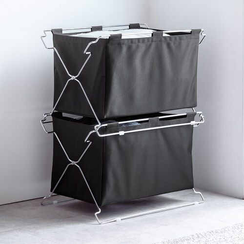 荷物置き（折りたたみ・荷物入れ・手荷物収納・カバン入れ・スタッキング対応・幅55cm・奥行33cm・ブラック・Lサイズ）