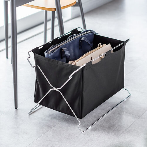 荷物置き（折りたたみ・荷物入れ・手荷物収納・カバン入れ・スタッキング対応・幅55cm・奥行33cm・ブラック・Lサイズ）