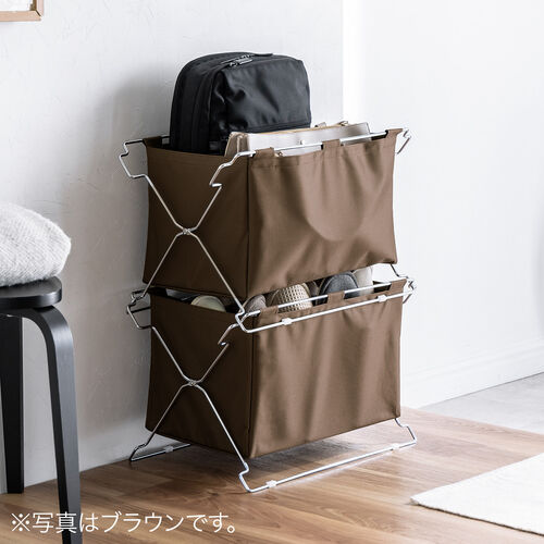 荷物置き（折りたたみ・荷物入れ・手荷物収納・カバン入れ・スタッキング対応・幅55cm・奥行33cm・ブラック・Lサイズ）