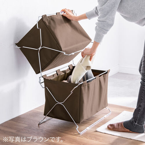 荷物置き（折りたたみ・荷物入れ・手荷物収納・カバン入れ・スタッキング対応・幅55cm・奥行33cm・ブラック・Lサイズ）