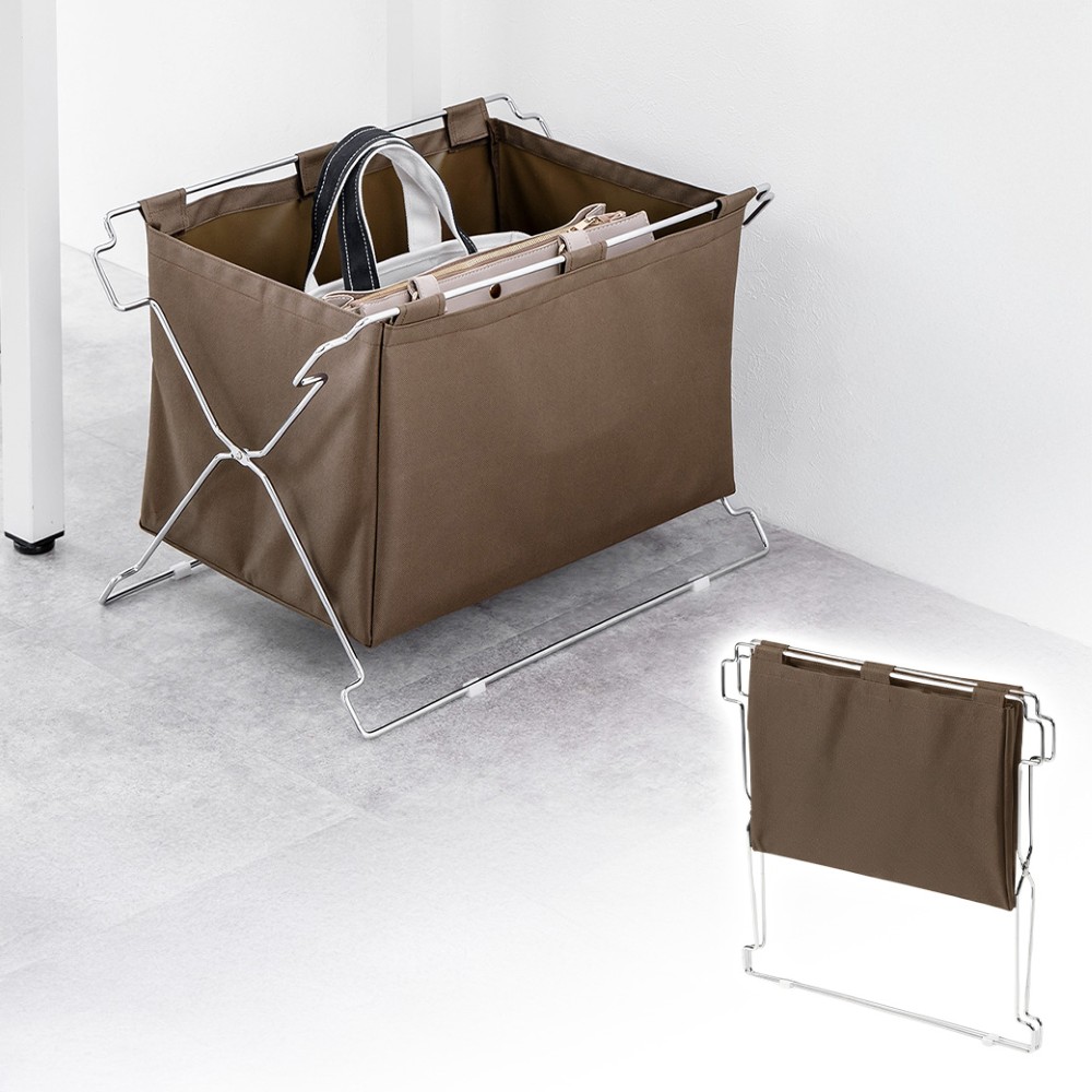 荷物置き（折りたたみ・荷物入れ・手荷物収納・カバン入れ・スタッキング対応・幅55cm・奥行33cm・ブラウン・Lサイズ）
