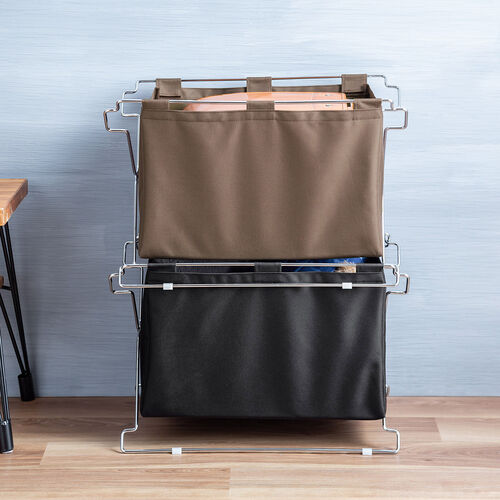 荷物置き（折りたたみ・荷物入れ・手荷物収納・カバン入れ・スタッキング対応・幅55cm・奥行33cm・ブラウン・Lサイズ）