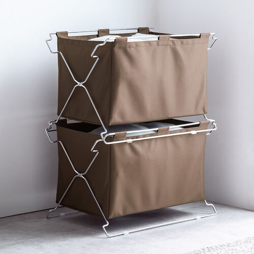 荷物置き（折りたたみ・荷物入れ・手荷物収納・カバン入れ・スタッキング対応・幅55cm・奥行33cm・ブラウン・Lサイズ）