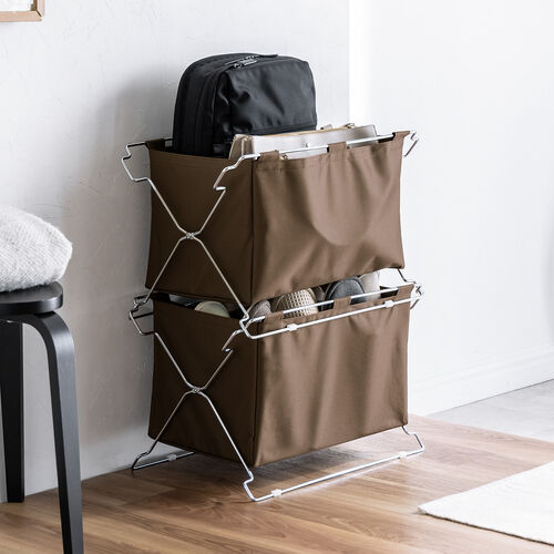 荷物置き（折りたたみ・荷物入れ・手荷物収納・カバン入れ・スタッキング対応・幅55cm・奥行33cm・ブラウン・Lサイズ）