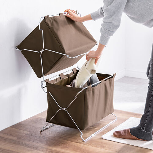 荷物置き（折りたたみ・荷物入れ・手荷物収納・カバン入れ・スタッキング対応・幅55cm・奥行33cm・ブラウン・Lサイズ）