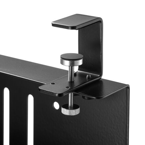 デスク下収納ラック（Sサイズ・幅40cm・1段タイプ・クランプ・マグネット・木ネジ取付け・スチール製・フック付き・ケーブルトレー・ブラック）