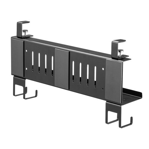デスク下収納ラック（Sサイズ・幅40cm・1段タイプ・クランプ・マグネット・木ネジ取付け・スチール製・フック付き・ケーブルトレー・ブラック）