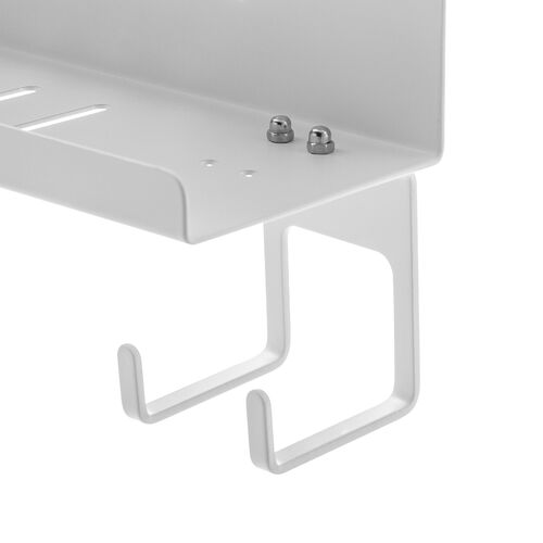 デスク下収納ラック（Sサイズ・幅40cm・1段タイプ・クランプ・マグネット・木ネジ取付け・スチール製・フック付き・ケーブルトレー・ホワイト）