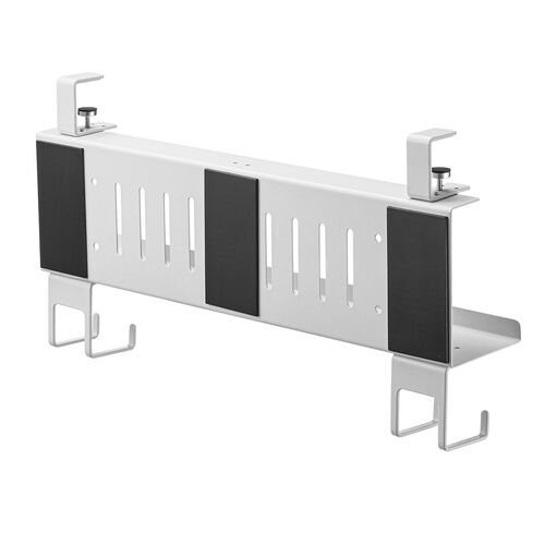 デスク下収納ラック（Sサイズ・幅40cm・1段タイプ・クランプ・マグネット・木ネジ取付け・スチール製・フック付き・ケーブルトレー・ホワイト）