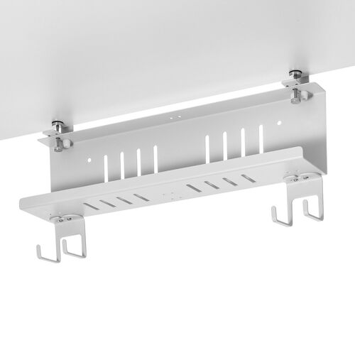 デスク下収納ラック（Sサイズ・幅40cm・1段タイプ・クランプ・マグネット・木ネジ取付け・スチール製・フック付き・ケーブルトレー・ホワイト）