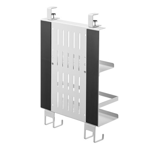 デスク下収納ラック（Mサイズ・幅27cm・2段タイプ・クランプ・マグネット・木ネジ取付け・スチール製・フック・棚板付き・ケーブルトレー・ホワイト）