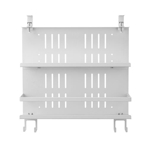 デスク下収納ラック（Lサイズ・幅40cm・2段タイプ・クランプ・マグネット・木ネジ取付け・スチール製・フック・棚板付き・ケーブルトレー・ホワイト）