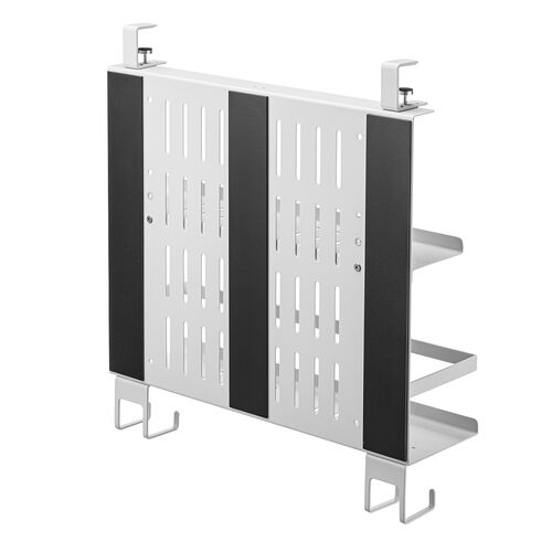 デスク下収納ラック（Lサイズ・幅40cm・2段タイプ・クランプ・マグネット・木ネジ取付け・スチール製・フック・棚板付き・ケーブルトレー・ホワイト）