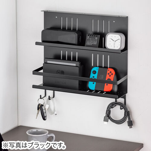 デスク下収納ラック（Lサイズ・幅40cm・2段タイプ・クランプ・マグネット・木ネジ取付け・スチール製・フック・棚板付き・ケーブルトレー・ホワイト）