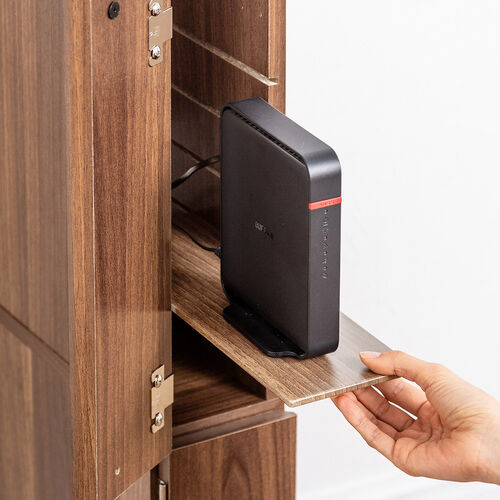 隙間収納ラック（スリムワゴン・幅12cm・高さ80cm・タップ収納・充電ステーション・配線整理・ルーター・Wi-Fi・Nintendo Switch・モデム・扉付き・木製・5段・ダークブラウン）