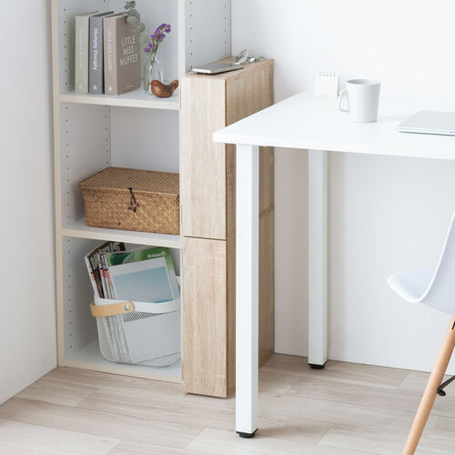 隙間収納ラック（スリムワゴン・幅12cm・高さ80cm・タップ収納・充電ステーション・配線整理・ルーター・Wi-Fi・Nintendo Switch・モデム・扉付き・木製・5段・ライトブラウン）