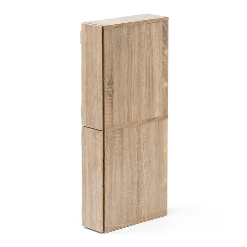 隙間収納ラック（スリムワゴン・幅12cm・高さ80cm・タップ収納・充電ステーション・配線整理・ルーター・Wi-Fi・Nintendo Switch・モデム・扉付き・木製・5段・ライトブラウン）