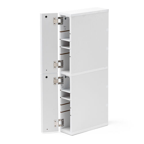 隙間収納ラック（スリムワゴン・幅12cm・高さ80cm・タップ収納・充電ステーション・配線整理・ルーター・Wi-Fi・Nintendo Switch・モデム・扉付き・木製・5段・ホワイト）