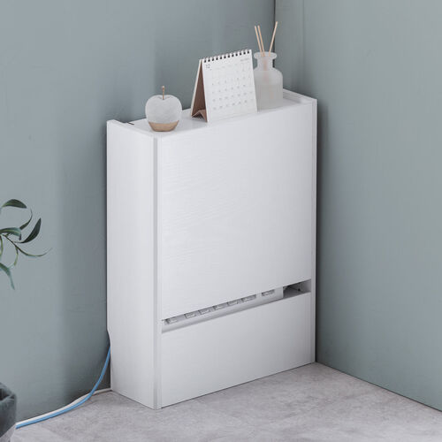 ルーター収納ボックス（ケーブルボックス・幅40cm・高さ52.4cm・充電ステーション・大型ルーター・Wi-Fi モデム・扉付き・木製・2段・ホワイト）