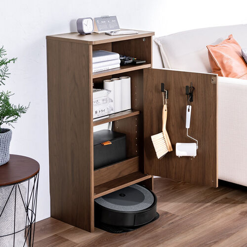 ロボット掃除機収納ボックス（自動ゴミ収集機能付き機種対応・ダストボックス対応・ルンバ基地・ルーター収納・ケーブル収納・タップボックス・充電ステーション・木製・3段・高さ85cm・ダークブラウン）