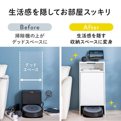 ロボット掃除機収納ボックス（自動ゴミ収集機能付き機種対応・ダストボックス対応・ルンバ基地・ルーター収納・ケーブル収納・タップボックス・充電ステーション・木製・3段・高さ85cm・ダークブラウン）