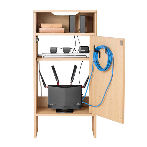 ロボット掃除機収納ボックス（自動ゴミ収集機能付き機種対応・ダストボックス対応・ルンバ基地・ルーター収納・ケーブル収納・タップボックス・充電ステーション・木製・3段・高さ85cm・ライトブラウン）