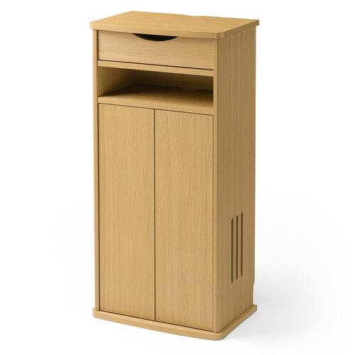 ルーター収納ボックス（電話台・幅40cm・扉付・引き出し付・木製・ケーブルボックス・コード収納・ゲーム機収納・ラック・FAX台・モデム収納・ライトブラウン）