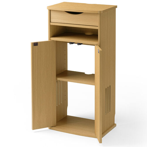 ルーター収納ボックス（電話台・幅40cm・扉付・引き出し付・木製・ケーブルボックス・コード収納・ゲーム機収納・ラック・FAX台・モデム収納・ライトブラウン）