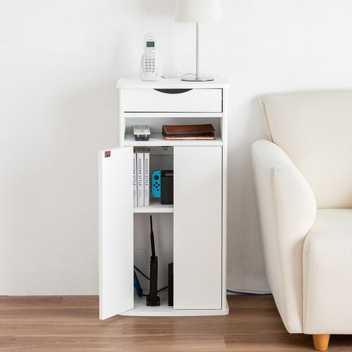 ルーター収納ボックス（電話台・幅40cm・扉付・引き出し付・木製・ケーブルボックス・コード収納・ゲーム機収納・ラック・FAX台・モデム収納・ホワイト）