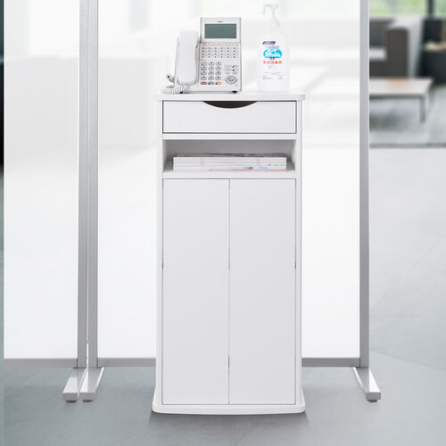 ルーター収納ボックス（電話台・幅40cm・扉付・引き出し付・木製・ケーブルボックス・コード収納・ゲーム機収納・ラック・FAX台・モデム収納・ホワイト）