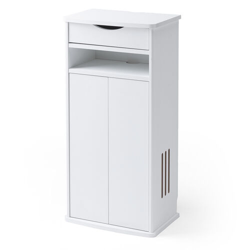 ルーター収納ボックス（電話台・幅40cm・扉付・引き出し付・木製・ケーブルボックス・コード収納・ゲーム機収納・ラック・FAX台・モデム収納・ホワイト）