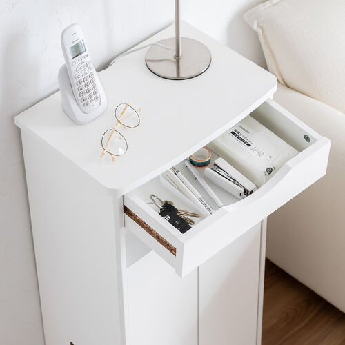 ルーター収納ボックス（電話台・幅40cm・扉付・引き出し付・木製・ケーブルボックス・コード収納・ゲーム機収納・ラック・FAX台・モデム収納・ホワイト）