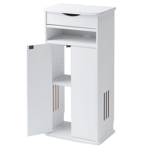 ルーター収納ボックス（電話台・幅40cm・扉付・引き出し付・木製・ケーブルボックス・コード収納・ゲーム機収納・ラック・FAX台・モデム収納・ホワイト）