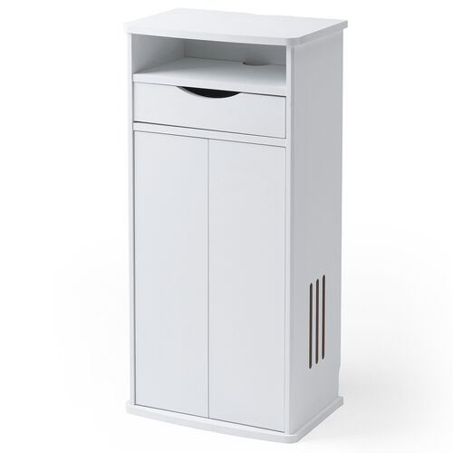 ルーター収納ボックス（電話台・幅40cm・扉付・引き出し付・木製・ケーブルボックス・コード収納・ゲーム機収納・ラック・FAX台・モデム収納・ホワイト）