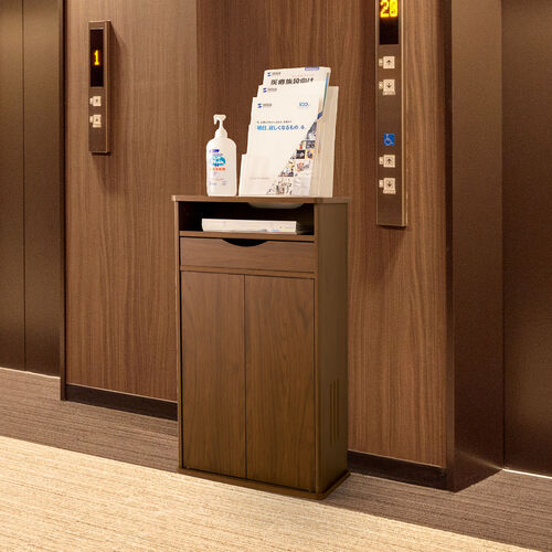 ルーター収納ボックス（電話台・幅48cm・扉付・引き出し付・木製・ケーブルボックス・コード収納・ゲーム機収納・ラック・FAX台・モデム収納・ダークブラウン）