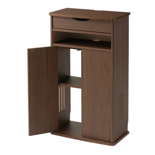 ルーター収納ボックス（電話台・幅48cm・扉付・引き出し付・木製・ケーブルボックス・コード収納・ゲーム機収納・ラック・FAX台・モデム収納・ダークブラウン）