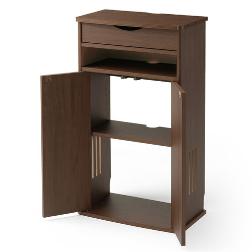 ルーター収納ボックス（電話台・幅48cm・扉付・引き出し付・木製・ケーブルボックス・コード収納・ゲーム機収納・ラック・FAX台・モデム収納・ダークブラウン）