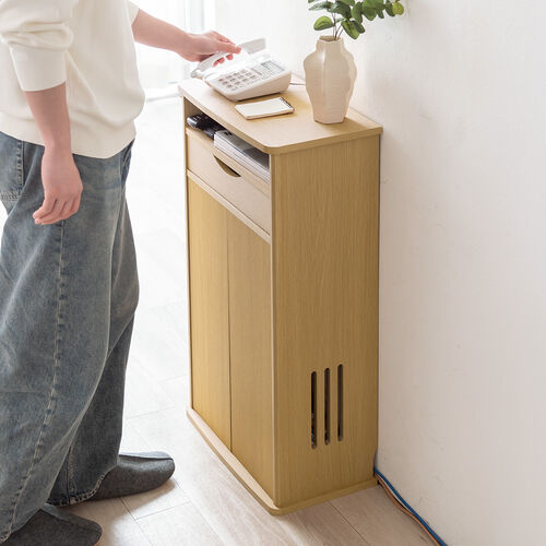 ルーター収納ボックス（電話台・幅48cm・扉付・引き出し付・木製