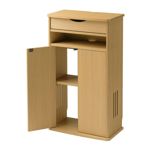 ルーター収納ボックス（電話台・幅48cm・扉付・引き出し付・木製・ケーブルボックス・コード収納・ゲーム機収納・ラック・FAX台・モデム収納・ライトブラウン）