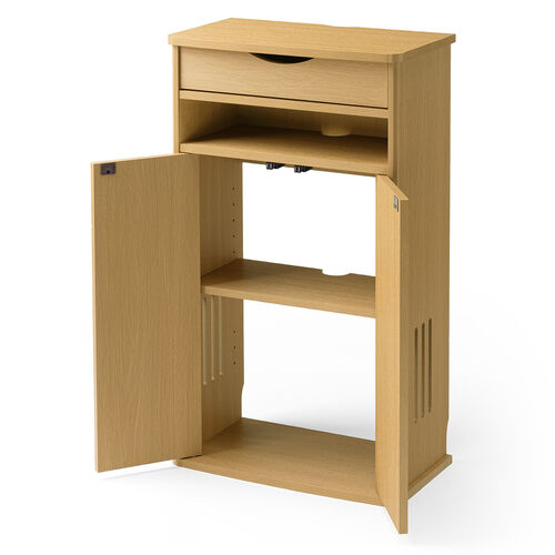 ルーター収納ボックス（電話台・幅48cm・扉付・引き出し付・木製・ケーブルボックス・コード収納・ゲーム機収納・ラック・FAX台・モデム収納・ライトブラウン）