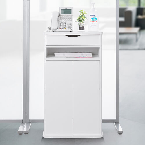 ルーター収納ボックス（電話台・幅48cm・扉付・引き出し付・木製・ケーブルボックス・コード収納・ゲーム機収納・ラック・FAX台・モデム収納・ホワイト）