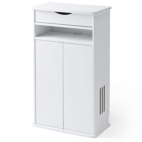 ルーター収納ボックス（電話台・幅48cm・扉付・引き出し付・木製・ケーブルボックス・コード収納・ゲーム機収納・ラック・FAX台・モデム収納・ホワイト）