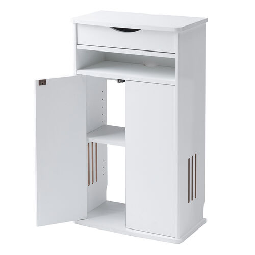 ルーター収納ボックス（電話台・幅48cm・扉付・引き出し付・木製・ケーブルボックス・コード収納・ゲーム機収納・ラック・FAX台・モデム収納・ホワイト）