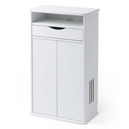 ルーター収納ボックス（電話台・幅48cm・扉付・引き出し付・木製・ケーブルボックス・コード収納・ゲーム機収納・ラック・FAX台・モデム収納・ホワイト）