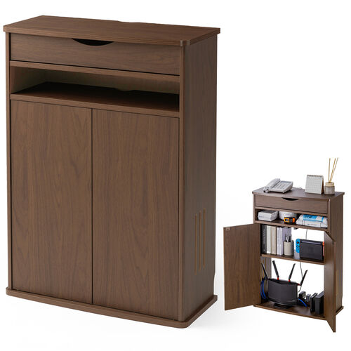 ライティングビューロー 木製電話台 引き出し付き ブラウン