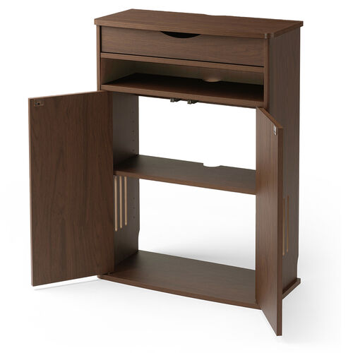 ルーター収納ボックス（電話台・幅60cm・扉付・引き出し付・木製・ケーブルボックス・コード収納・ゲーム機収納・ラック・FAX台・モデム収納・ダークブラウン）