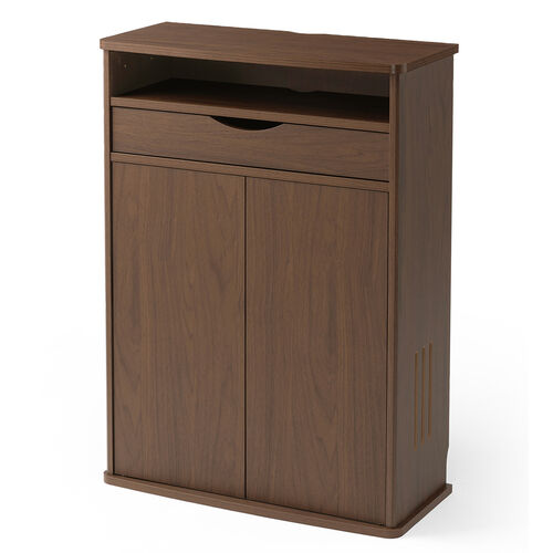 ルーター収納ボックス（電話台・幅60cm・扉付・引き出し付・木製・ケーブルボックス・コード収納・ゲーム機収納・ラック・FAX台・モデム収納・ダークブラウン）